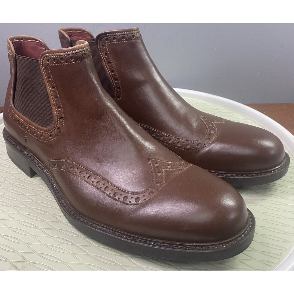 Johnston&Murphy Men Leather Brown Ankle Boots Dress Shoes Edge Dressing Sz.13